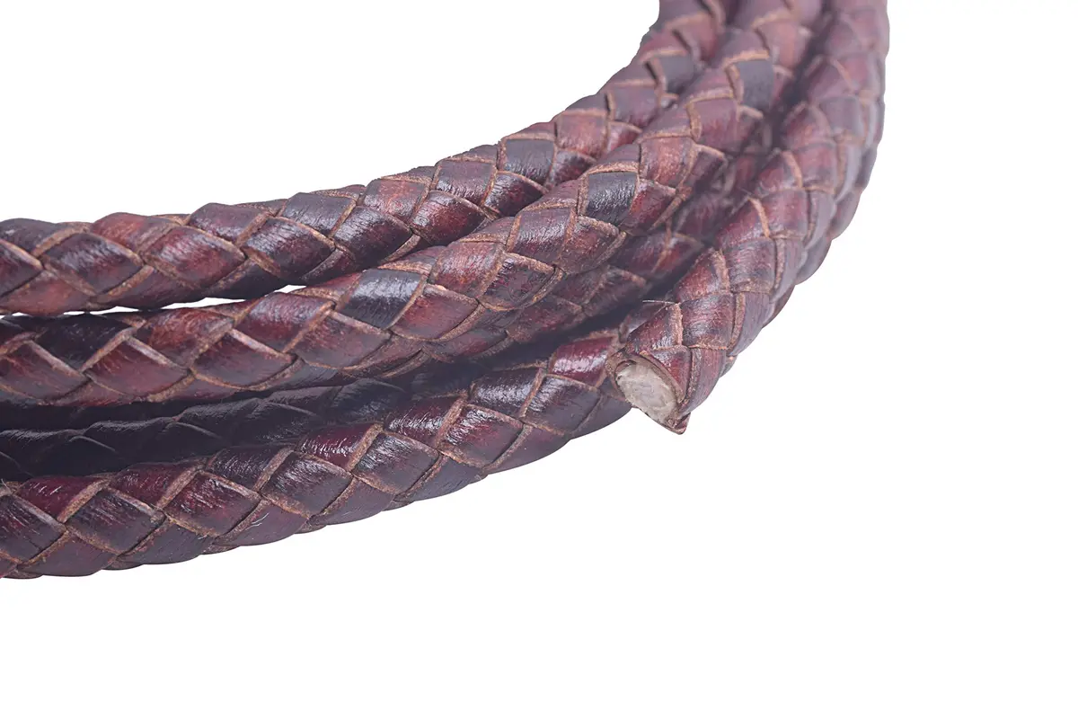 KONMAY 5mm Vingtage Brown Braided Leather Bolo Cord | 2 Yards Round Woven Leather String for Jewelry & Crafts - view 3
