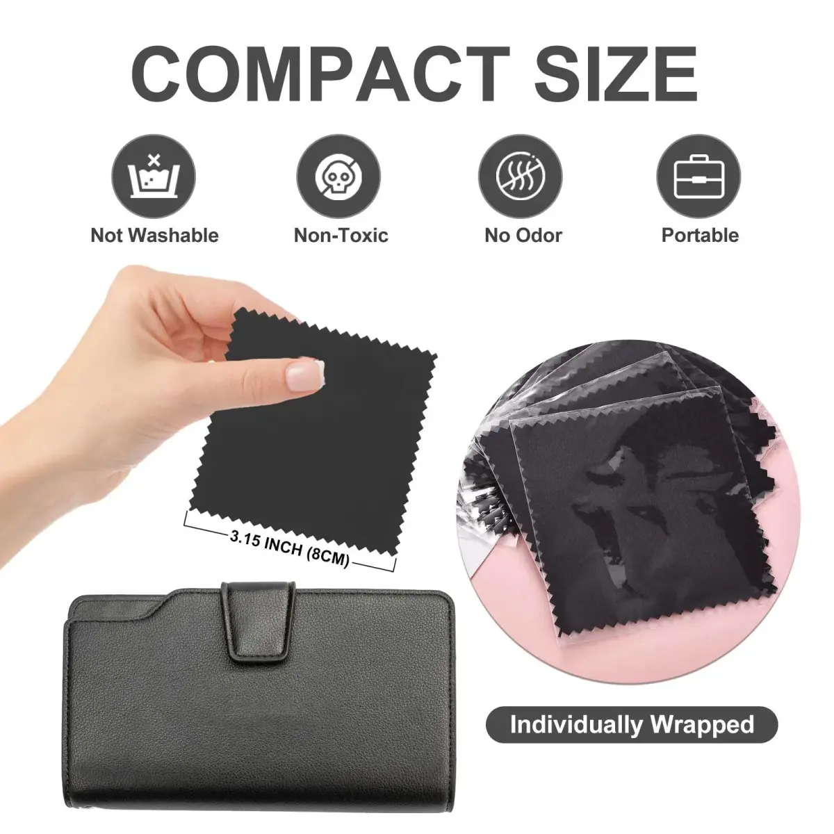 SEVENWELL 50pcs Black Jewelry Cleaning Cloths 8cm x 8cm | Polishes Sterling Silver, Gold, Platinum - view 2