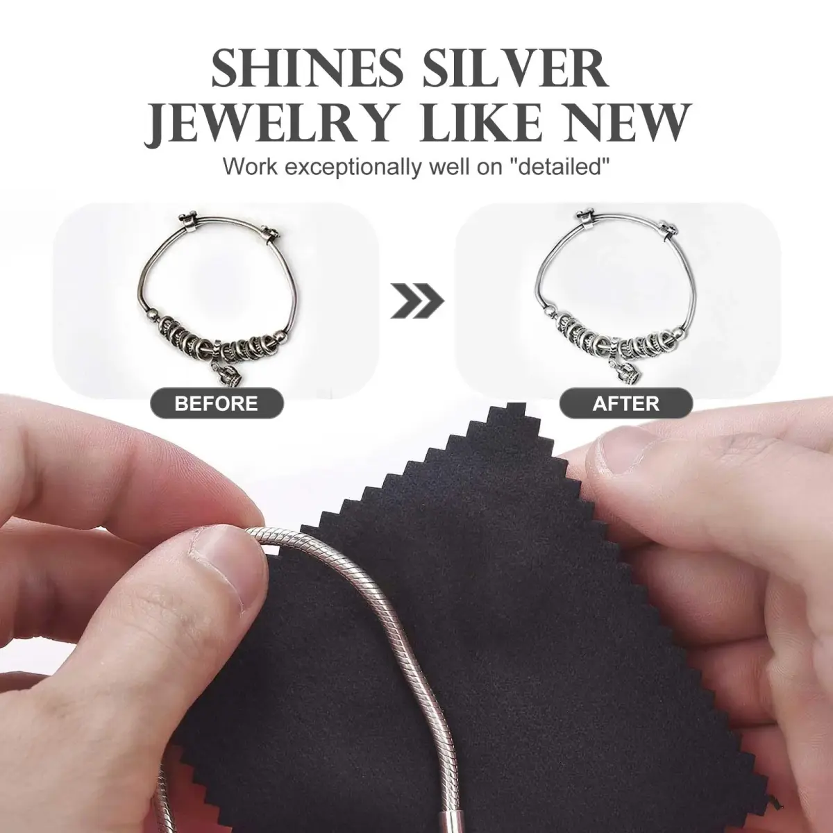 SEVENWELL 50pcs Black Jewelry Cleaning Cloths 8cm x 8cm | Polishes Sterling Silver, Gold, Platinum - view 3