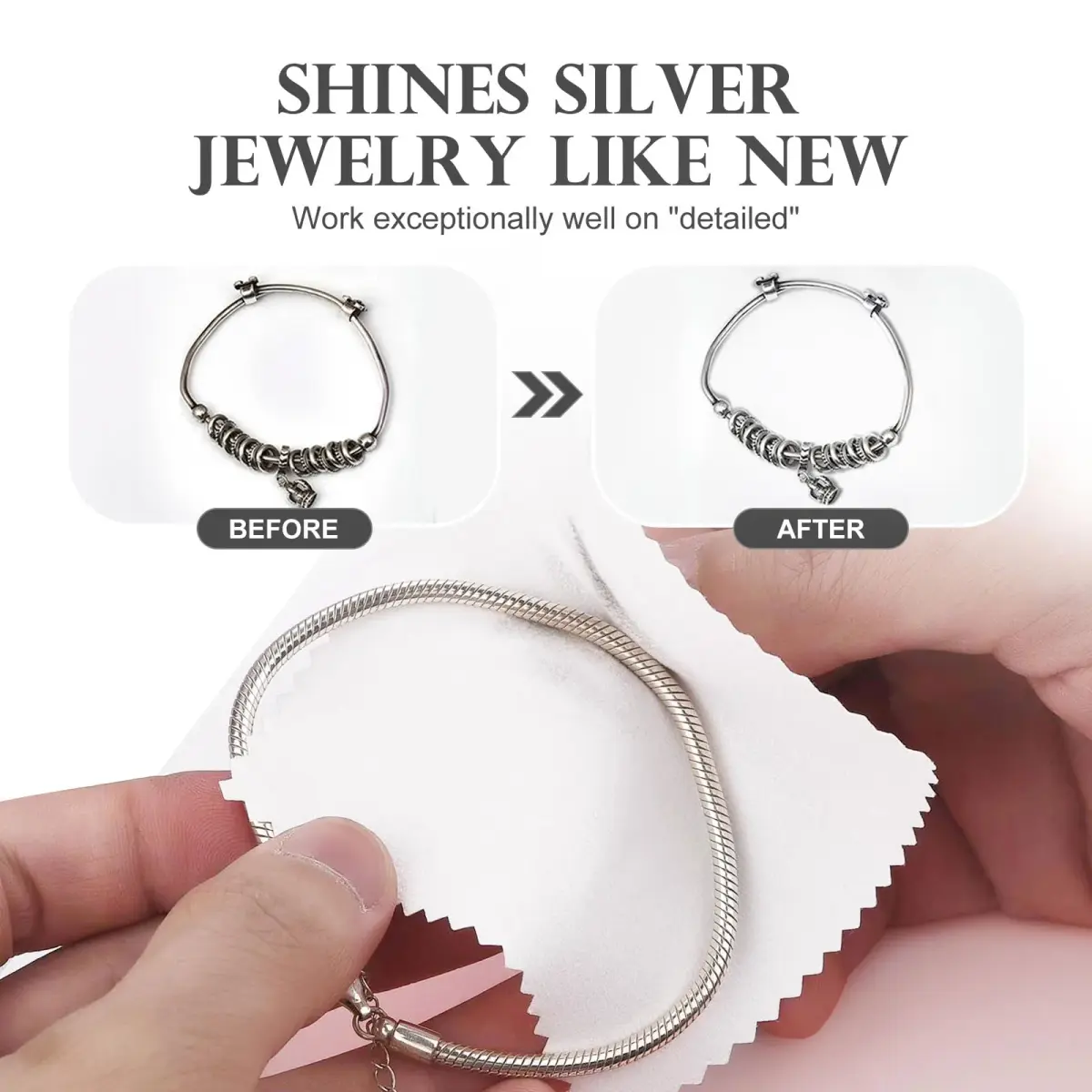 SEVENWELL White Jewelry Cleaning Cloths (50 Pcs) | Polishes Sterling Silver, Gold, Platinum - view 3