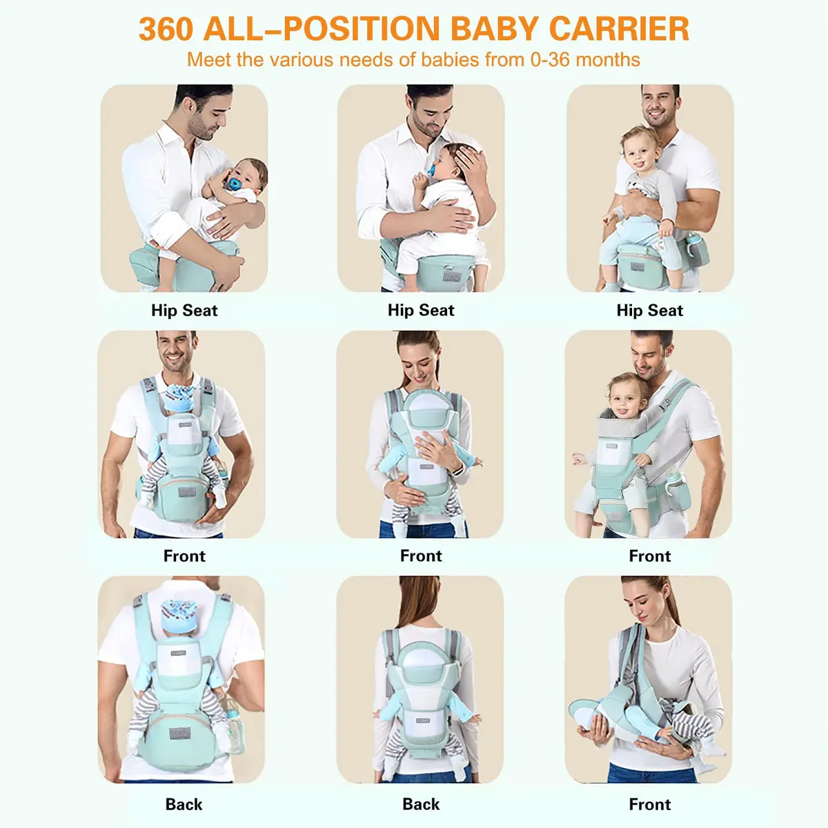 YSSKTC Ergonomic Baby Carrier with Hip Seat & Breathable Mesh | Newborn to Toddler 1-20 kg (2.2-44 lbs) - view 5