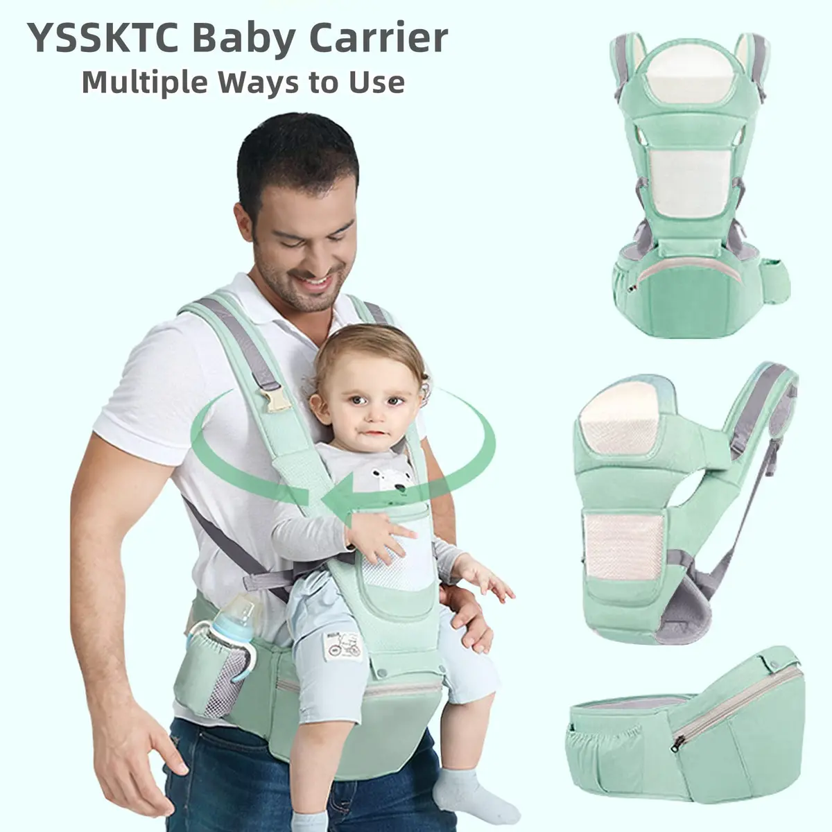 YSSKTC Ergonomic Baby Carrier with Hip Seat & Breathable Mesh | Newborn to Toddler 1-20 kg (2.2-44 lbs) - view 7