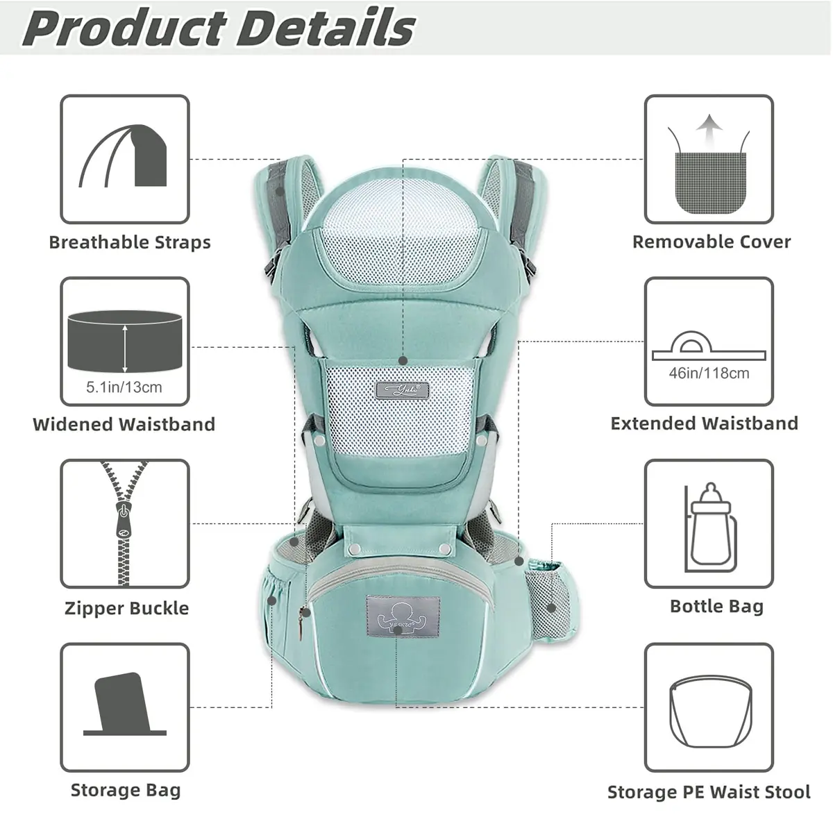 YSSKTC Ergonomic Baby Carrier with Hip Seat & Breathable Mesh | Newborn to Toddler 1-20 kg (2.2-44 lbs) - view 2