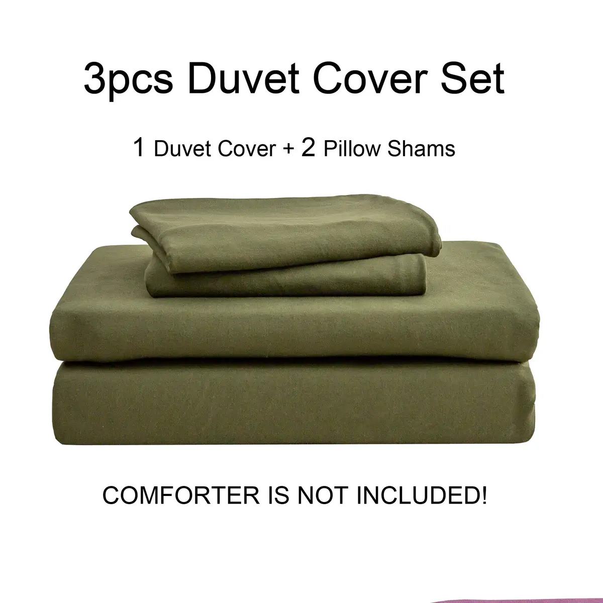 PURE ERA Jersey Knit Duvet Cover Set Solid Olive Green King | Ultra Soft Cotton, All Seasons - view 7