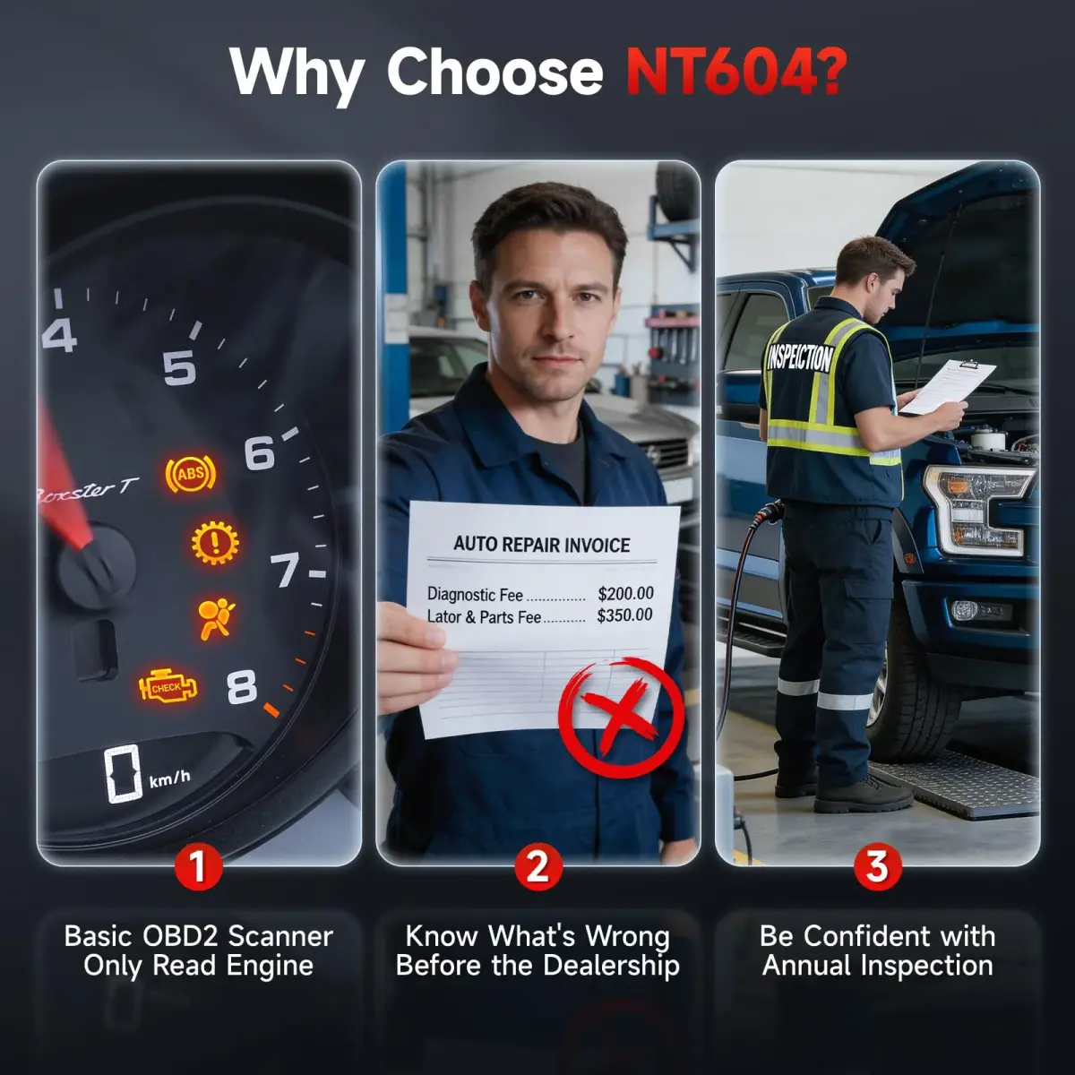 FOXWELL NT604 Elite OBD2 Scanner ABS SRS Transmission | Reads Codes for Engine, Airbag, Transmission, ABS Systems - view 2