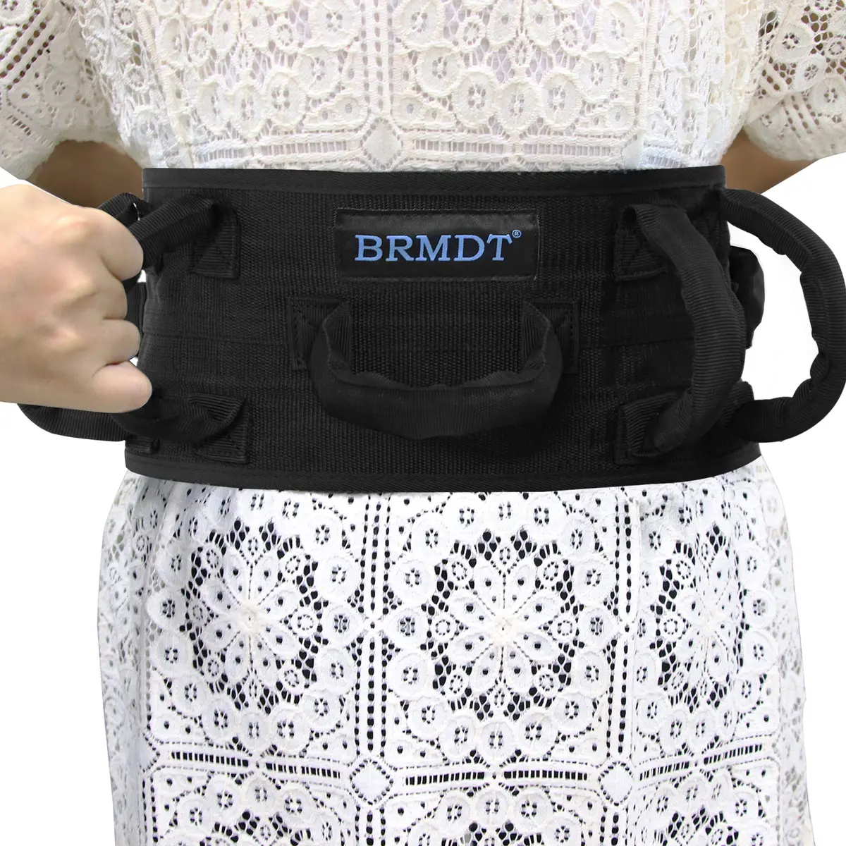 BRMDT Gait Belt with 7 Padded Handles & 5.4" Wide Nylon Webbing, Adjustable 31.5-54in (250lbs Capacity) | Medical Patient Mobility Aid - main product image
