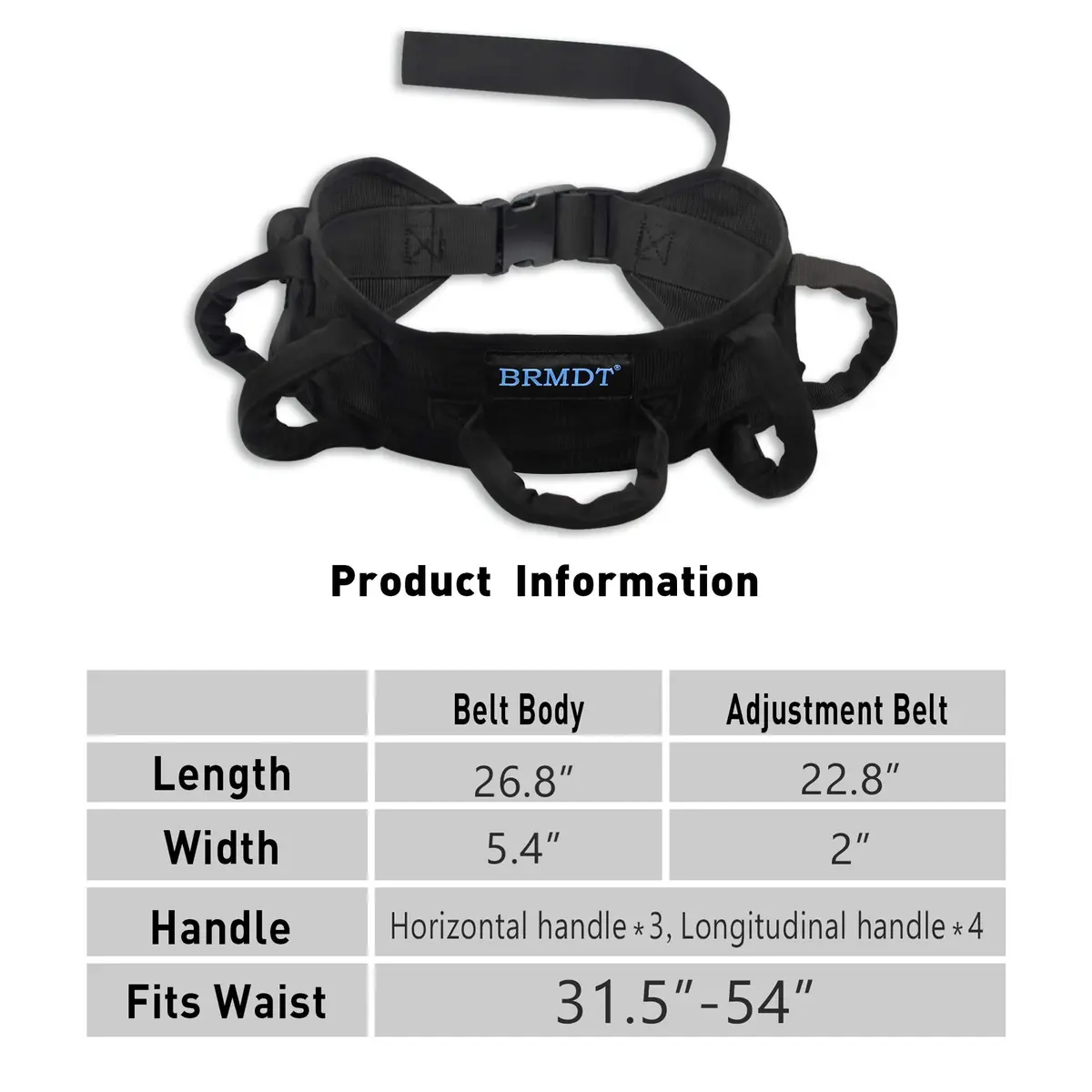 BRMDT Gait Belt with 7 Padded Handles & 5.4" Wide Nylon Webbing, Adjustable 31.5-54in (250lbs Capacity) | Medical Patient Mobility Aid - view 5