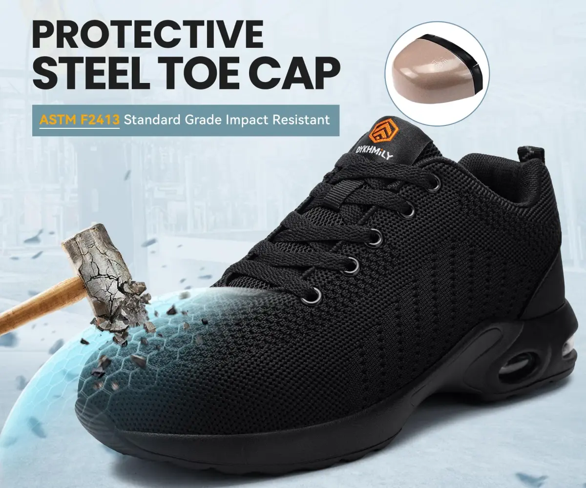 DYKHMILY Steel Toe Work Shoes for Men & Women | 0.8 kg (1.76 lb) | Black - view 4