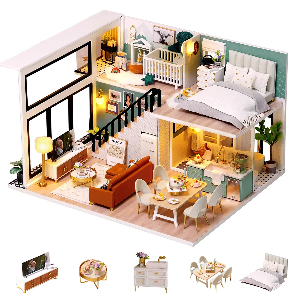 Flever DIY Dollhouse Miniature Kit Creative Room with Loft Apartment Scene, 24cm (9.6in) | For Ages 14+ - main product image