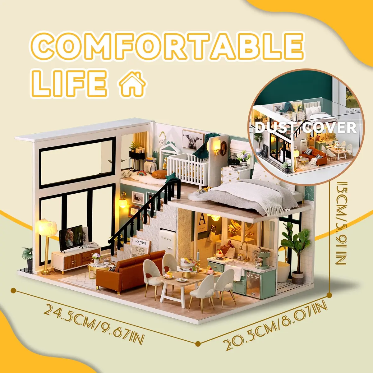 Flever DIY Dollhouse Miniature Kit Creative Room with Loft Apartment Scene, 24cm (9.6in) | For Ages 14+ - view 2