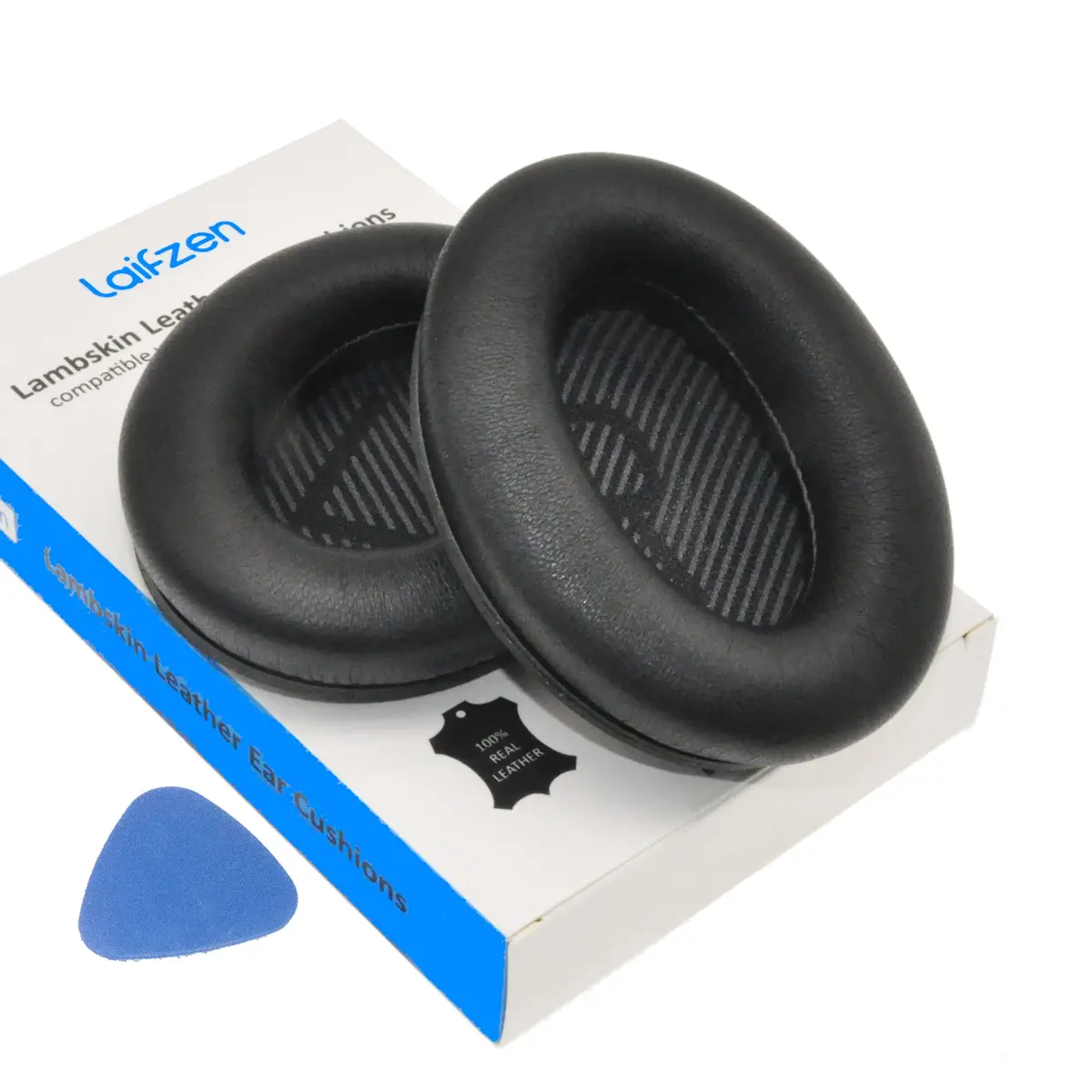 Laifzen Black Lambskin Leather Earpads for Bose QC45 SE QC35 II QC25 QC15 AE2 SoundLink SoundTrue Headphones (1 Pair, 10.16 cm x 7.62 cm x 2.54 cm) - main product image