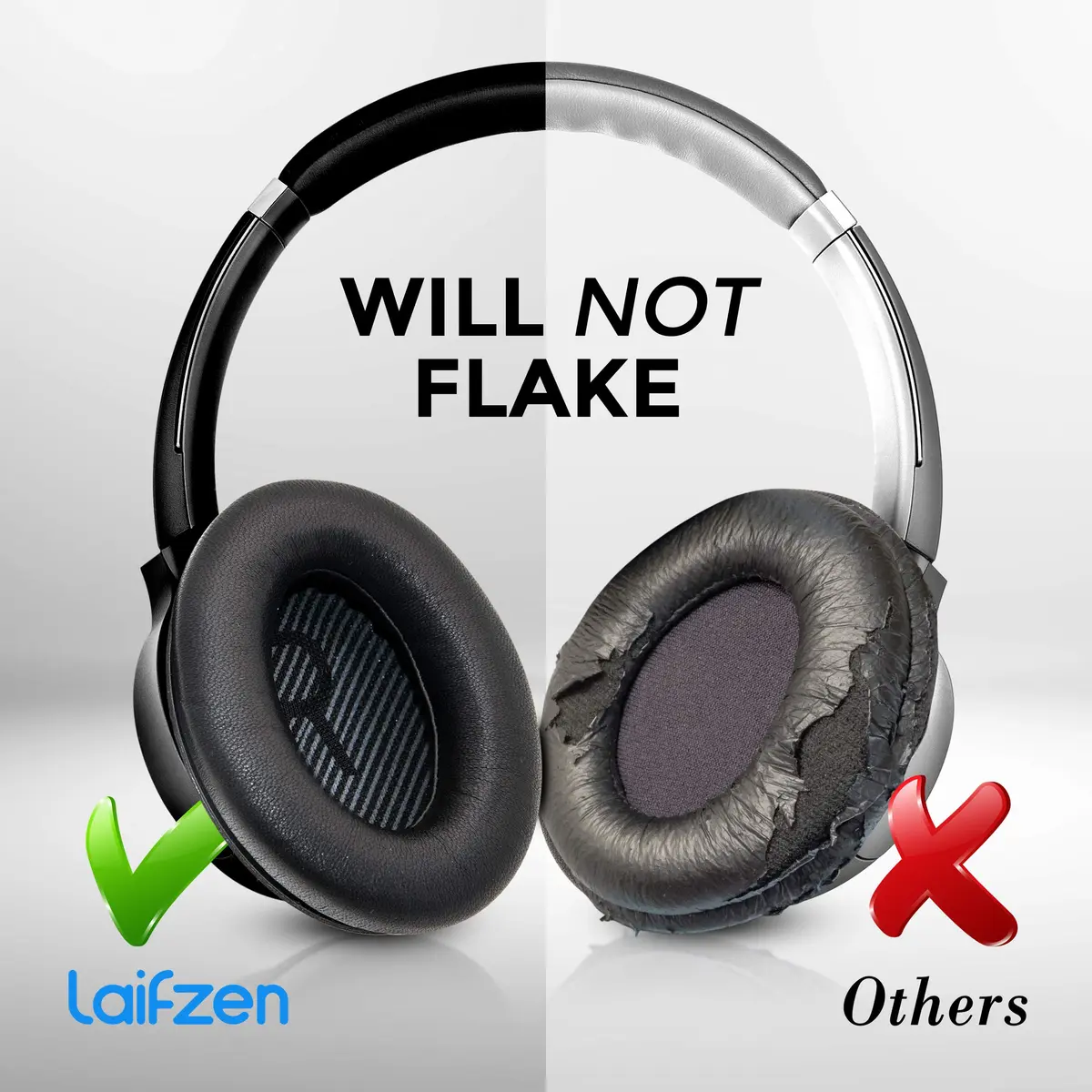 Laifzen Black Lambskin Leather Earpads for Bose QC45 SE QC35 II QC25 QC15 AE2 SoundLink SoundTrue Headphones (1 Pair, 10.16 cm x 7.62 cm x 2.54 cm) - view 5
