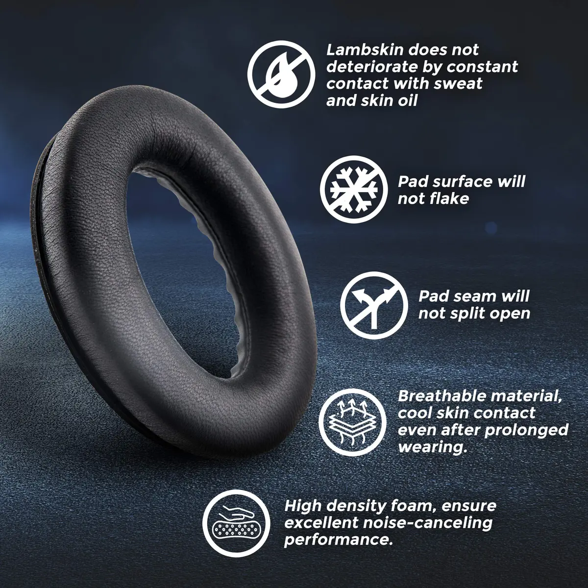 Laifzen Black Lambskin Leather Earpads for Bose QC45 SE QC35 II QC25 QC15 AE2 SoundLink SoundTrue Headphones (1 Pair, 10.16 cm x 7.62 cm x 2.54 cm) - view 2