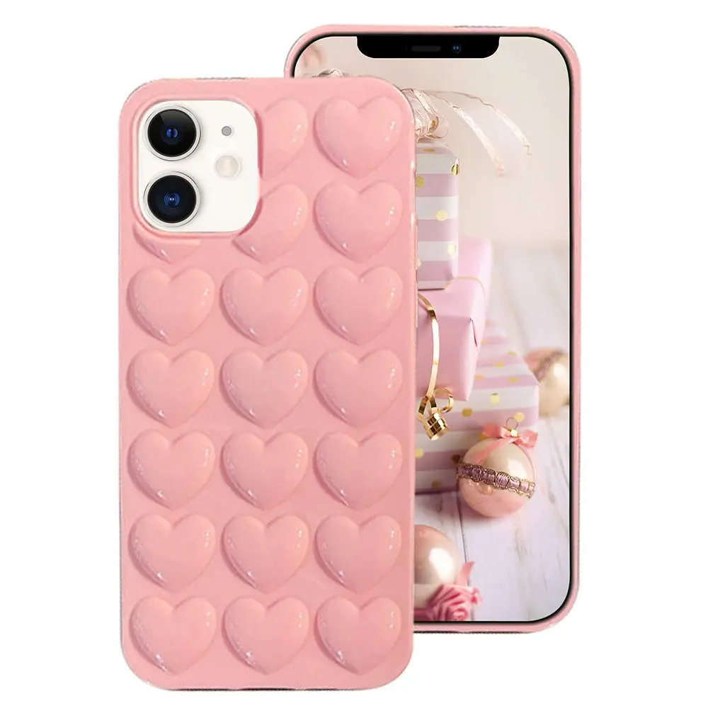 Guppy Compatible with iPhone 12 6.1 inch Pink | Cute 3D Heart Case with Silicone Rubber Slim Bumper - main product image