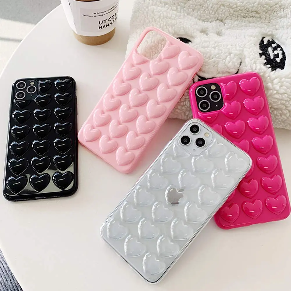 Guppy Compatible with iPhone 12 6.1 inch Pink | Cute 3D Heart Case with Silicone Rubber Slim Bumper - view 6