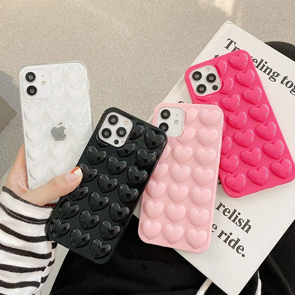 Guppy Compatible with iPhone 12 6.1 inch Pink | Cute 3D Heart Case with Silicone Rubber Slim Bumper - view 7