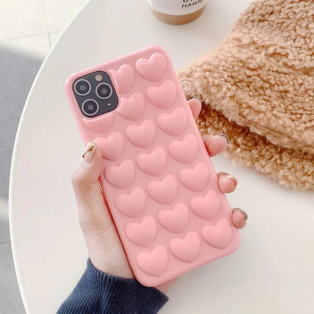 Guppy Compatible with iPhone 12 6.1 inch Pink | Cute 3D Heart Case with Silicone Rubber Slim Bumper - view 2