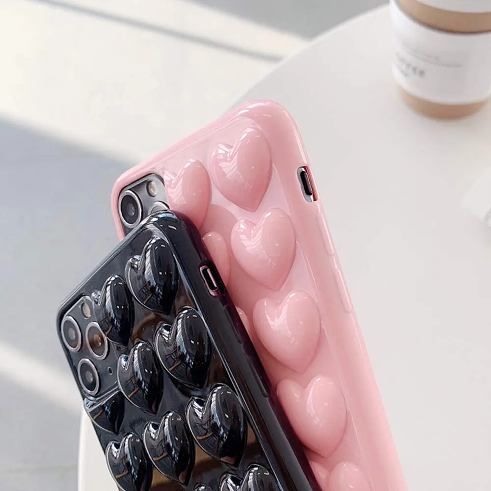 Guppy Compatible with iPhone 12 6.1 inch Pink | Cute 3D Heart Case with Silicone Rubber Slim Bumper - view 4
