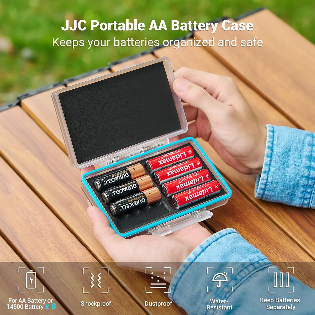 JJC AA Battery Case Holder, Storage Organizer for 8 Double A/14650 Battery | Compact, Durable & Water-Resistant - view 2