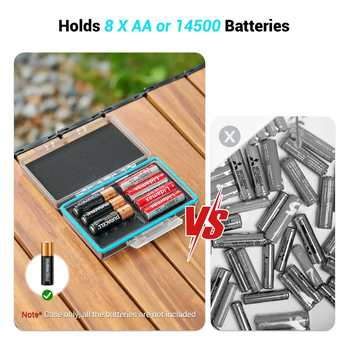 JJC AA Battery Case Holder, Storage Organizer for 8 Double A/14650 Battery | Compact, Durable & Water-Resistant - view 3