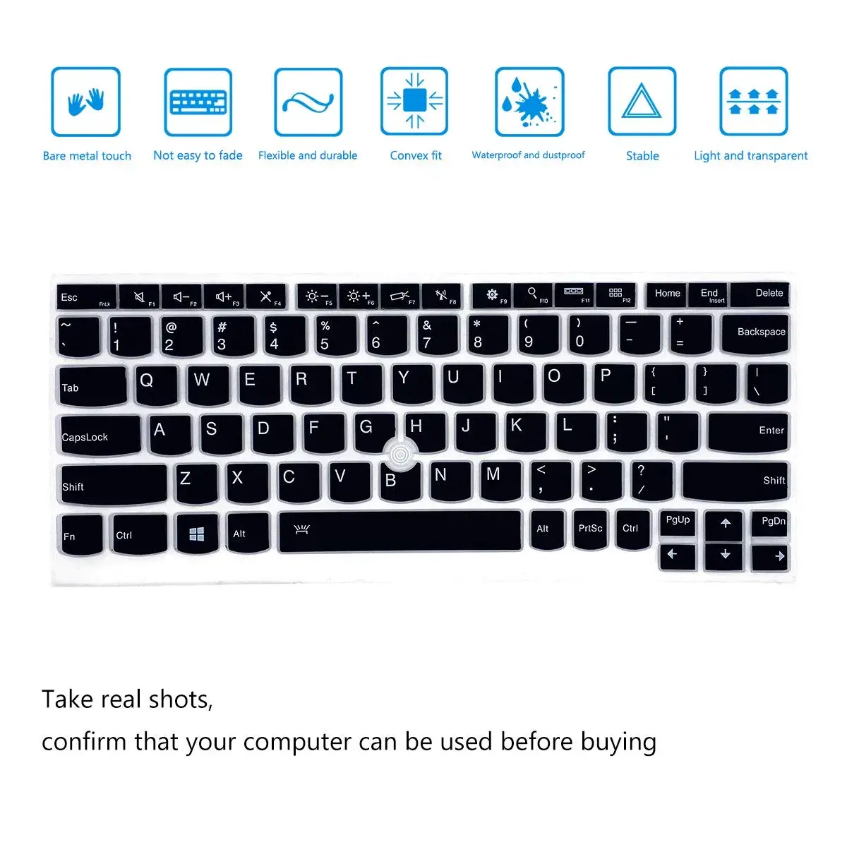 i-Tensodo Keyboard Cover for Lenovo Thinkpad L13 X13 13.3" (Black+Clear) | US Layout Silicone Protector - view 3