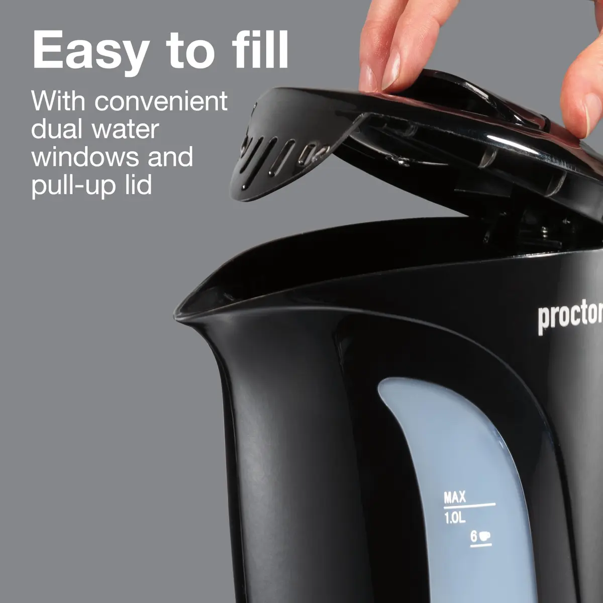 Proctor Silex 1 Liter Electric Tea Kettle Water Boiler & Heater | Fast Boiling 1000W, Detachable Cord, Auto Shutoff, Boil-Dry Protection, Black - view 4
