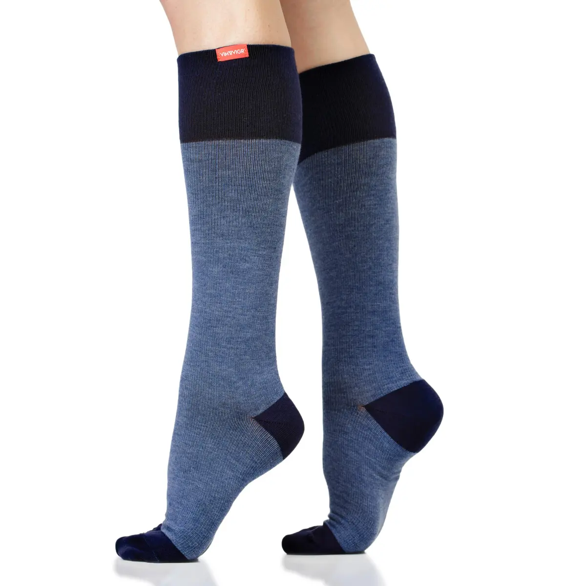 VIM&VIGR 30-40 mmHg Cotton Compression Socks Heathered Navy S/M Wide Calf | Extra Firm Graduated Pressure for Heavy Legs - main product image