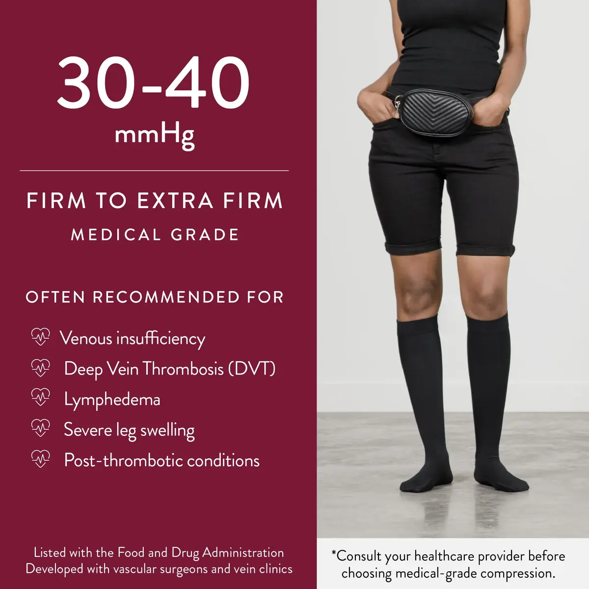 VIM&VIGR 30-40 mmHg Cotton Compression Socks Heathered Navy S/M Wide Calf | Extra Firm Graduated Pressure for Heavy Legs - view 7