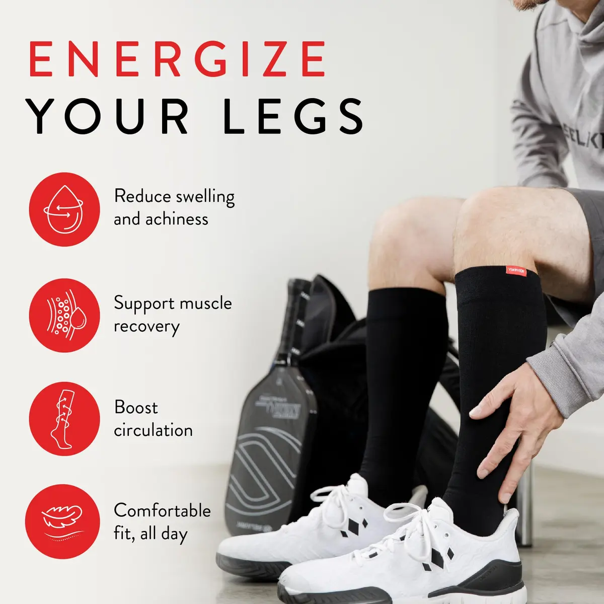 VIM&VIGR 30-40 mmHg Cotton Compression Socks Heathered Navy S/M Wide Calf | Extra Firm Graduated Pressure for Heavy Legs - view 2