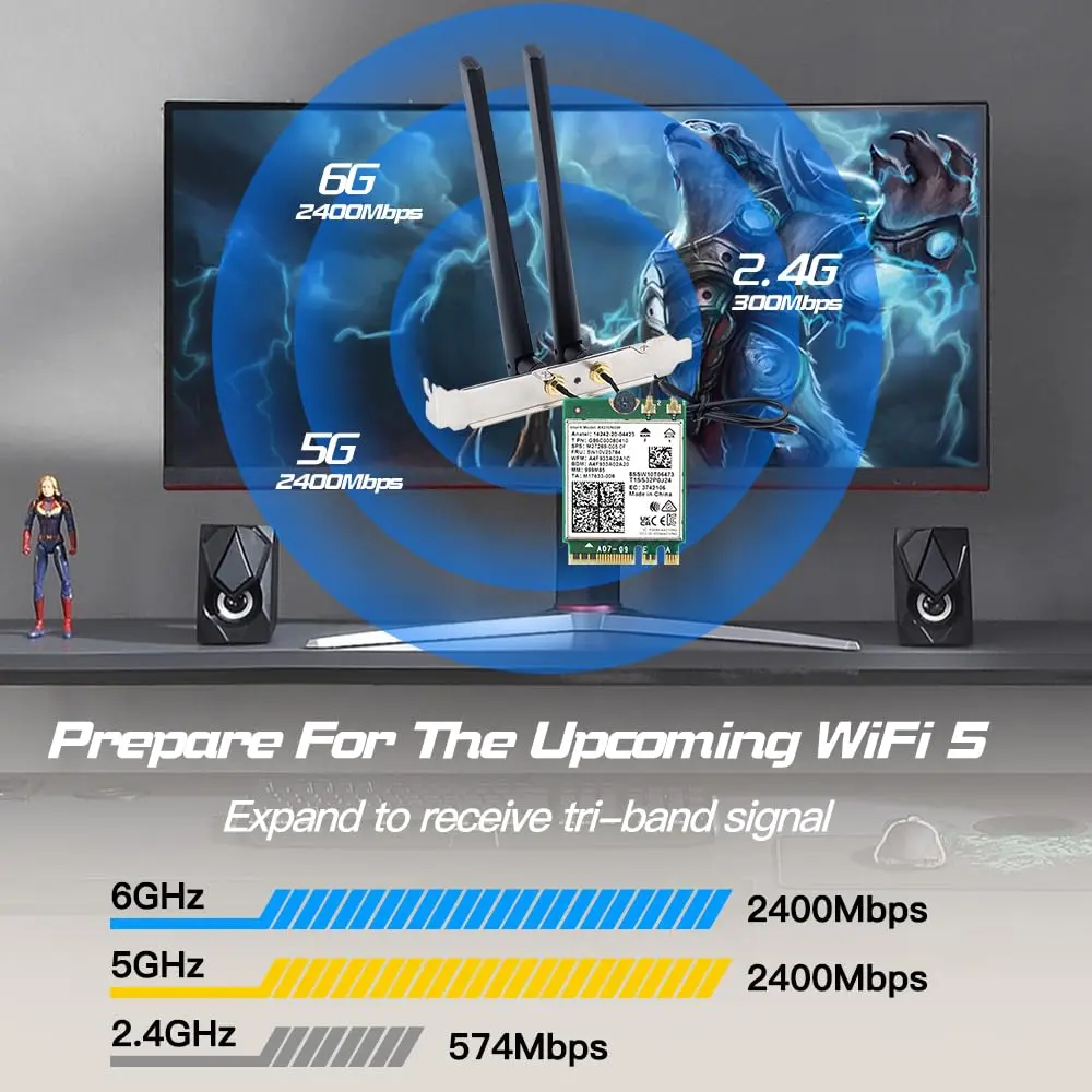REKONG AX210 WiFi 6E M.2 Desktop Card 5400Mbps 6GHz | High-Speed Wireless Adapter - view 3