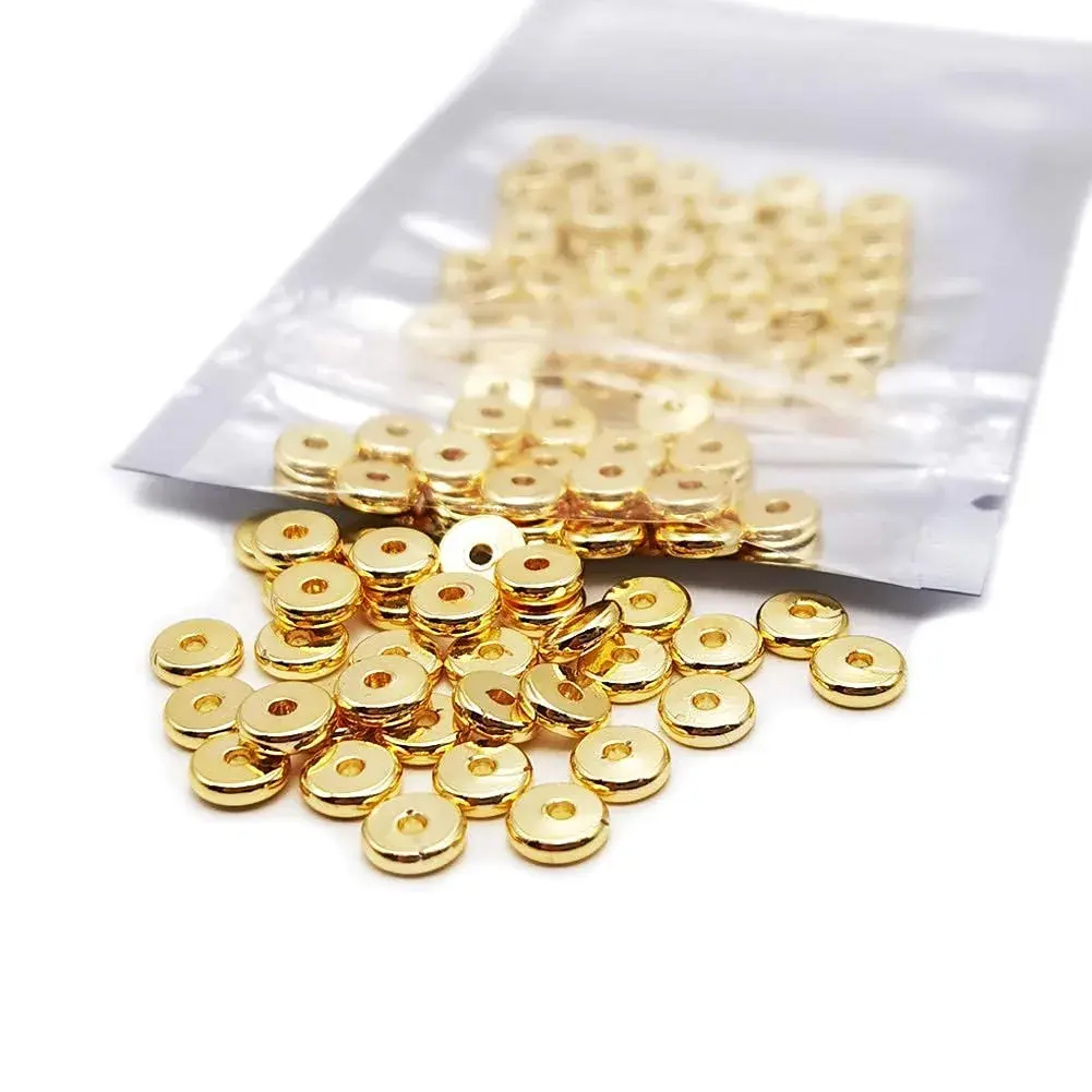 INSPIRELLE 100pcs 6mm Yellow Gold Plated Brass Heishi Beads | Add Sparkle to Designs - view 4
