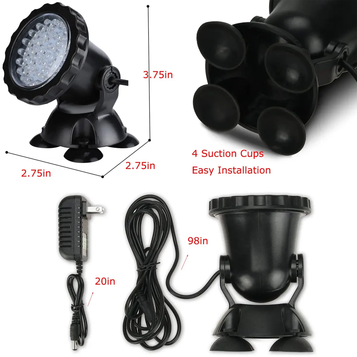ZHGSERVU 4-Pack Submersible Pond Lights with Remote, 36 LED Bulbs, 2.75 inch Diameter | Color Changing Underwater Landscape Lights for Garden, Pool, Fountain - view 2