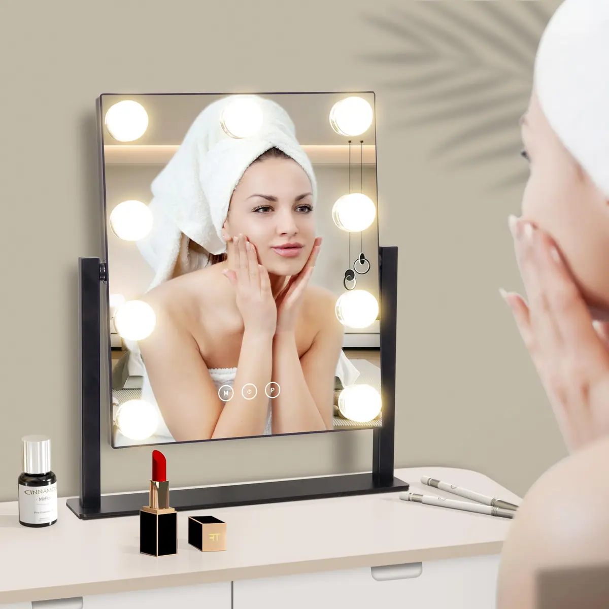 NUSVAN Makeup Vanity Mirror with Lights, 9 Dimmable LED Bulbs, 3 Color Modes, 10X Magnification, Touch Control, 360° Rotation | Elegant Bedroom Essential - view 7