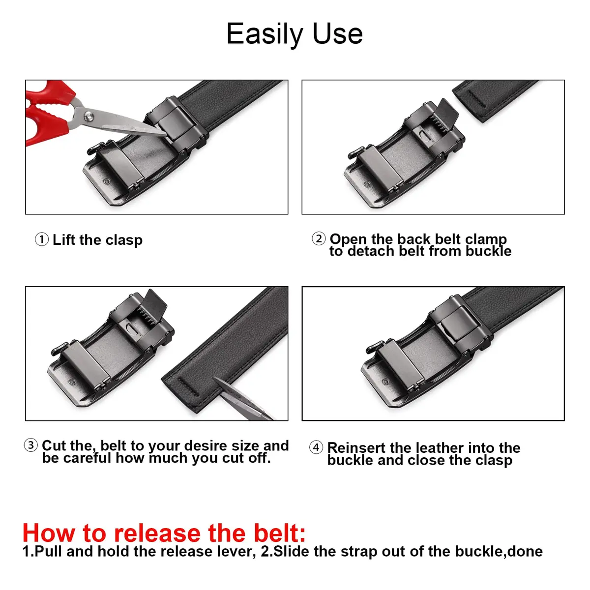 SENDEFN Men's Leather Belt Automatic Ratchet Buckle for Dress Casual | Trim to Fit with Gift Box - view 6