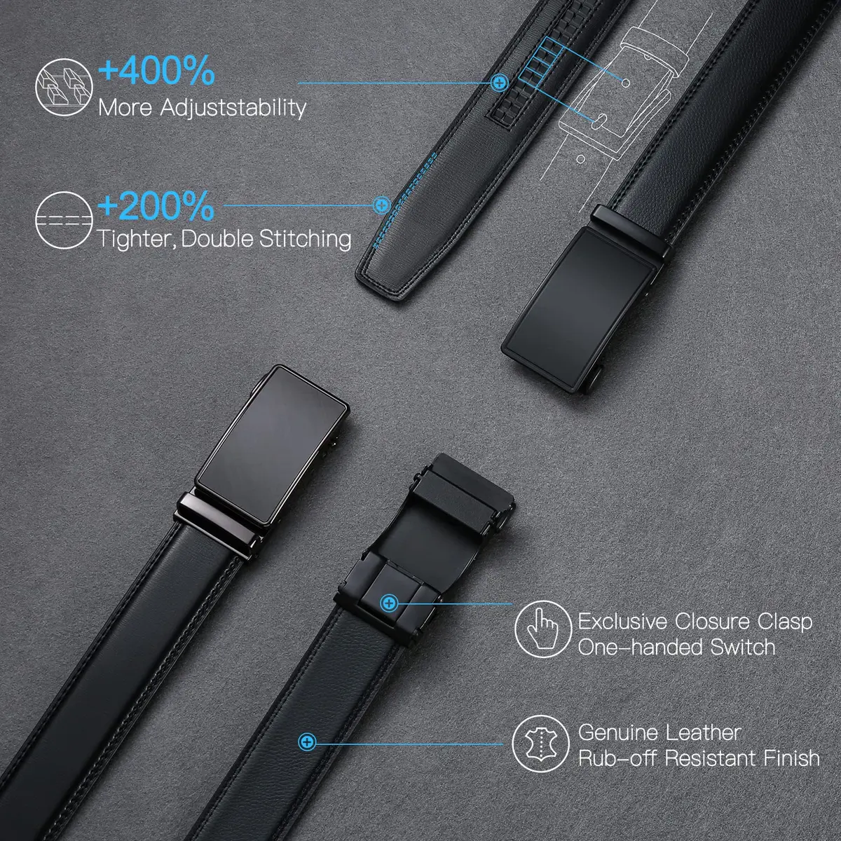 SENDEFN Men's Leather Belt Automatic Ratchet Buckle for Dress Casual | Trim to Fit with Gift Box - view 3