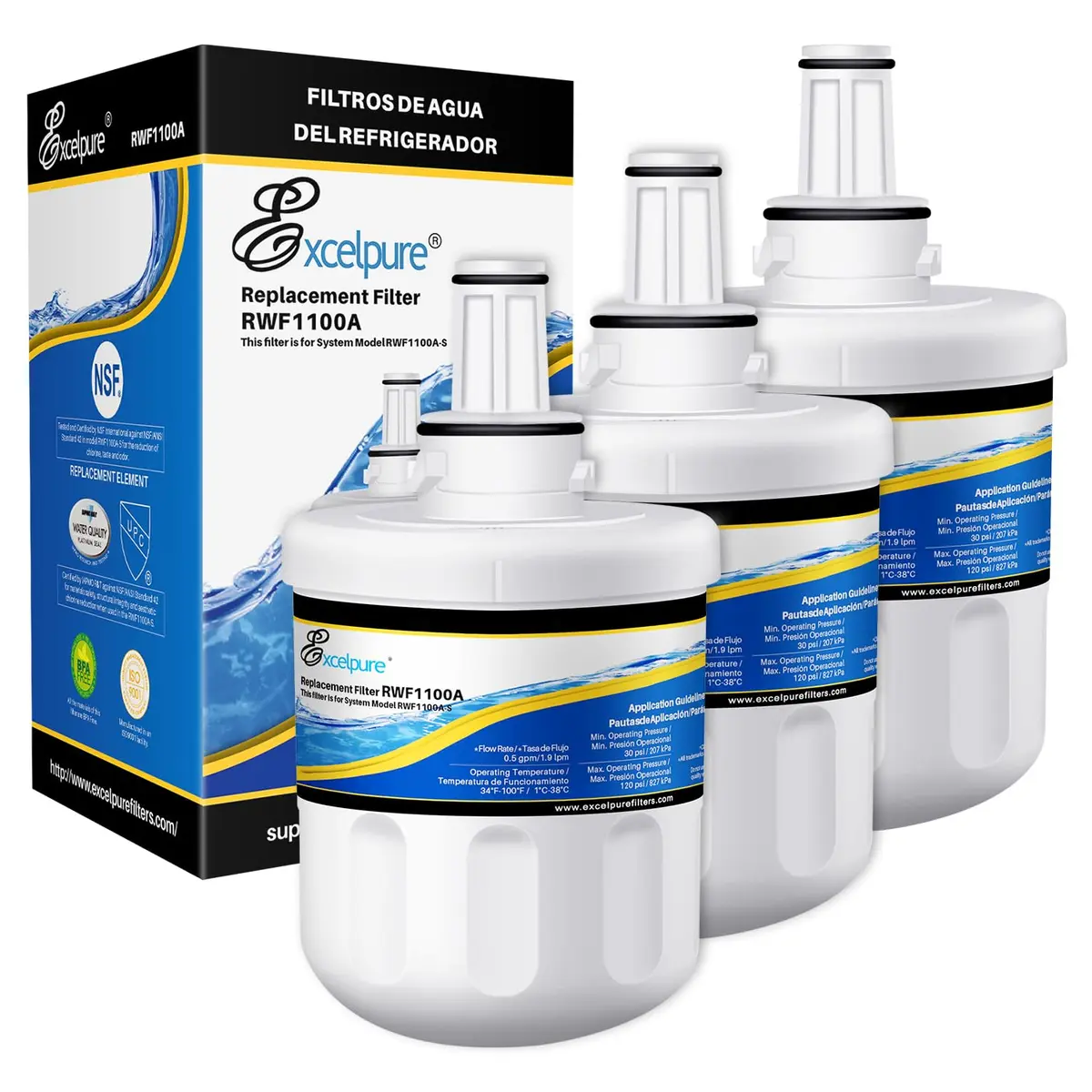 EXCELPURE DA29-00003G Refrigerator Water Filter 3 Pack | NSF Certified, 99.99% Sediment & Turbidity Removal, Compatible with Samsung - main product image