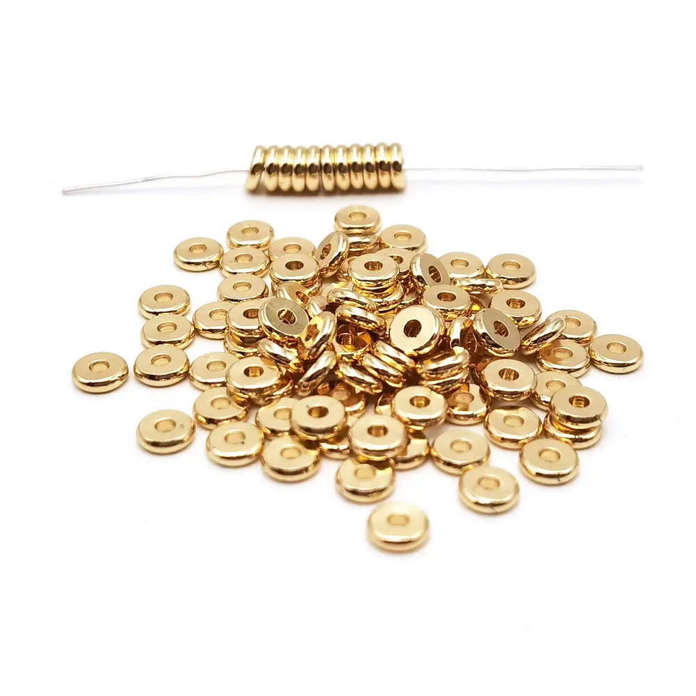 INSPIRELLE Pale Gold Plated Brass Spacer Beads 6mm (100pcs) | Smooth Rondelle Beads for Jewelry Making - view 2