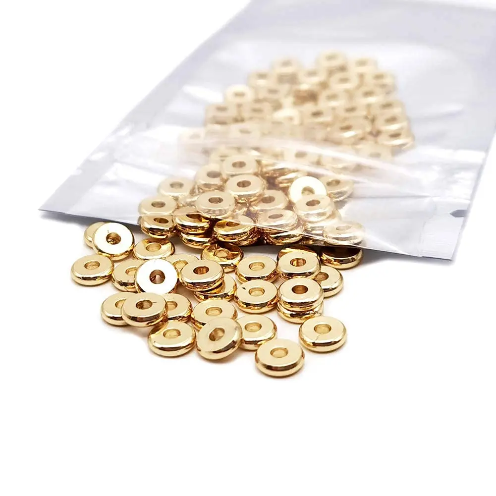 INSPIRELLE Pale Gold Plated Brass Spacer Beads 6mm (100pcs) | Smooth Rondelle Beads for Jewelry Making - view 4
