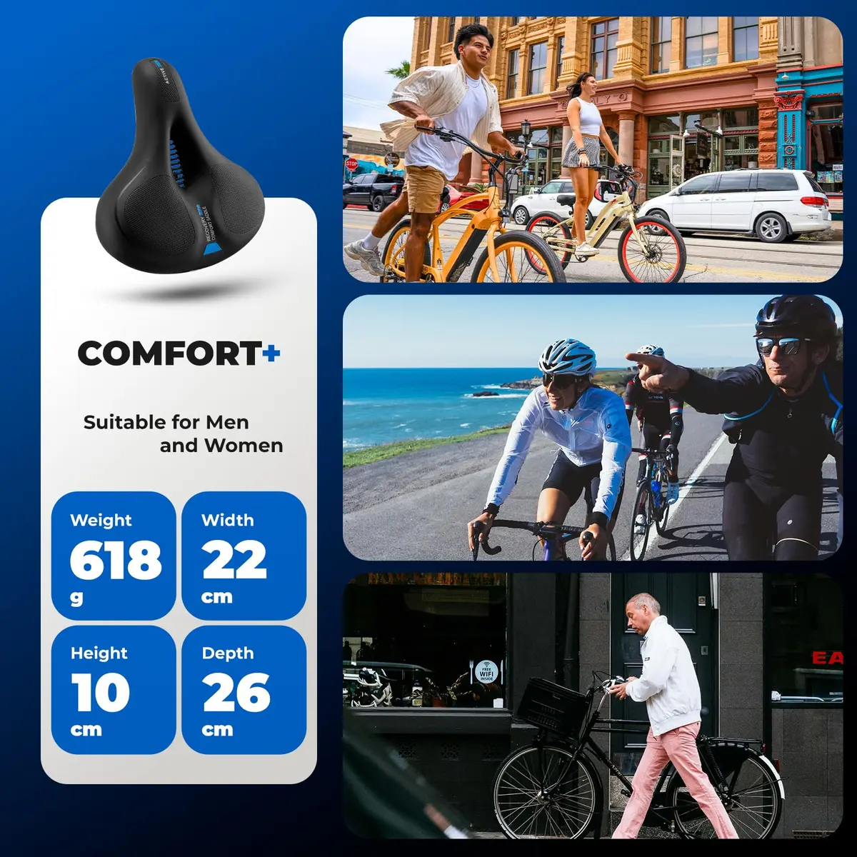 ROCKBROS Bike Seat Cushion Wide Waterproof Soft Bicycle Saddle 26cm x 22cm | Dual Shock Absorbing Comfort - view 8