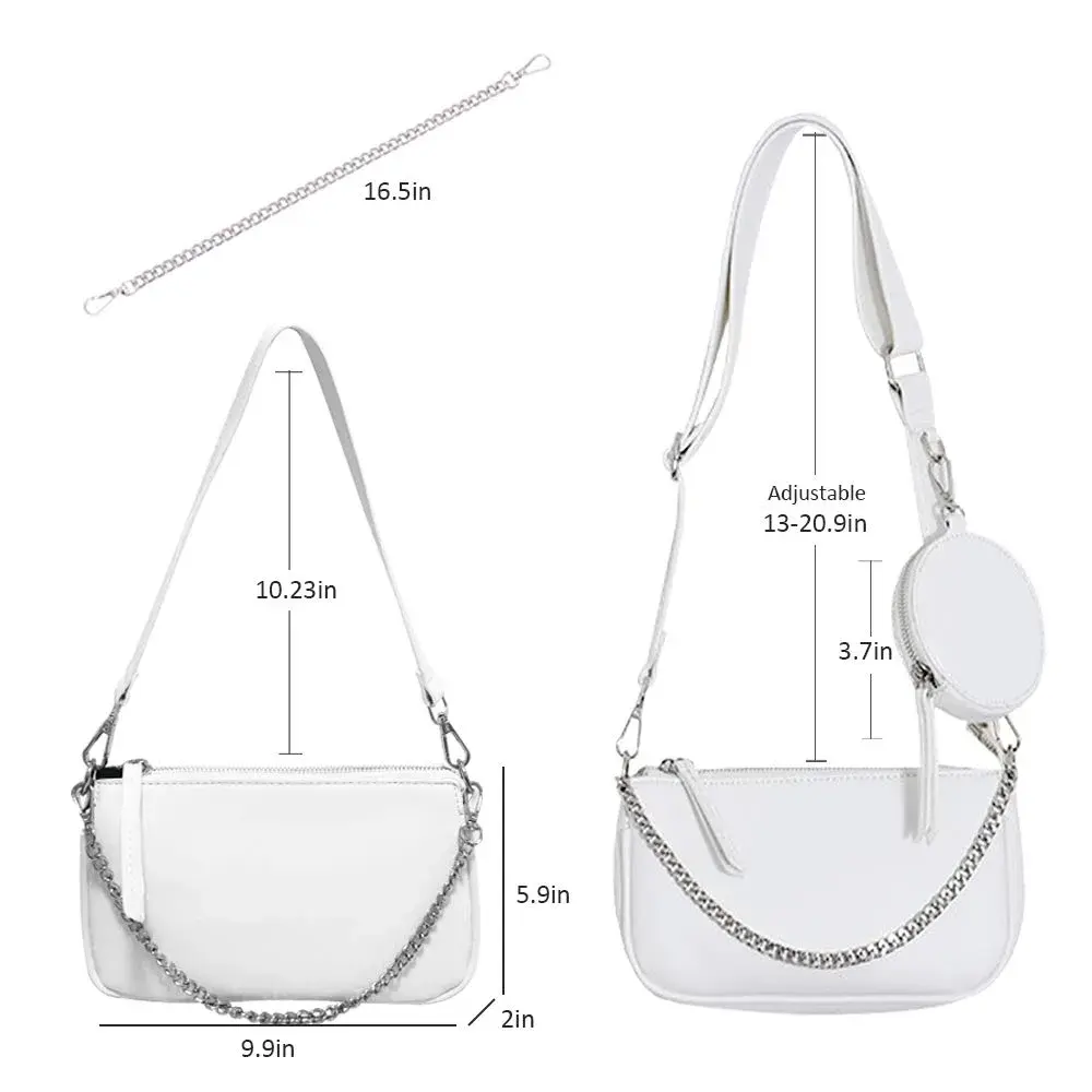 AMHDV Women's 3-in-1 Crossbody Bag Set with Coin Purse & Chain Handle - White | Main Bag: 26.4cm x 5.1cm x 15cm (10.4" x 2" x 5.9") - view 5