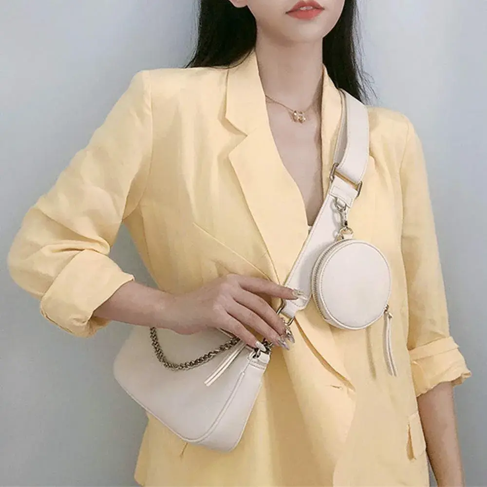 AMHDV Women's 3-in-1 Crossbody Bag Set with Coin Purse & Chain Handle - White | Main Bag: 26.4cm x 5.1cm x 15cm (10.4" x 2" x 5.9") - view 2