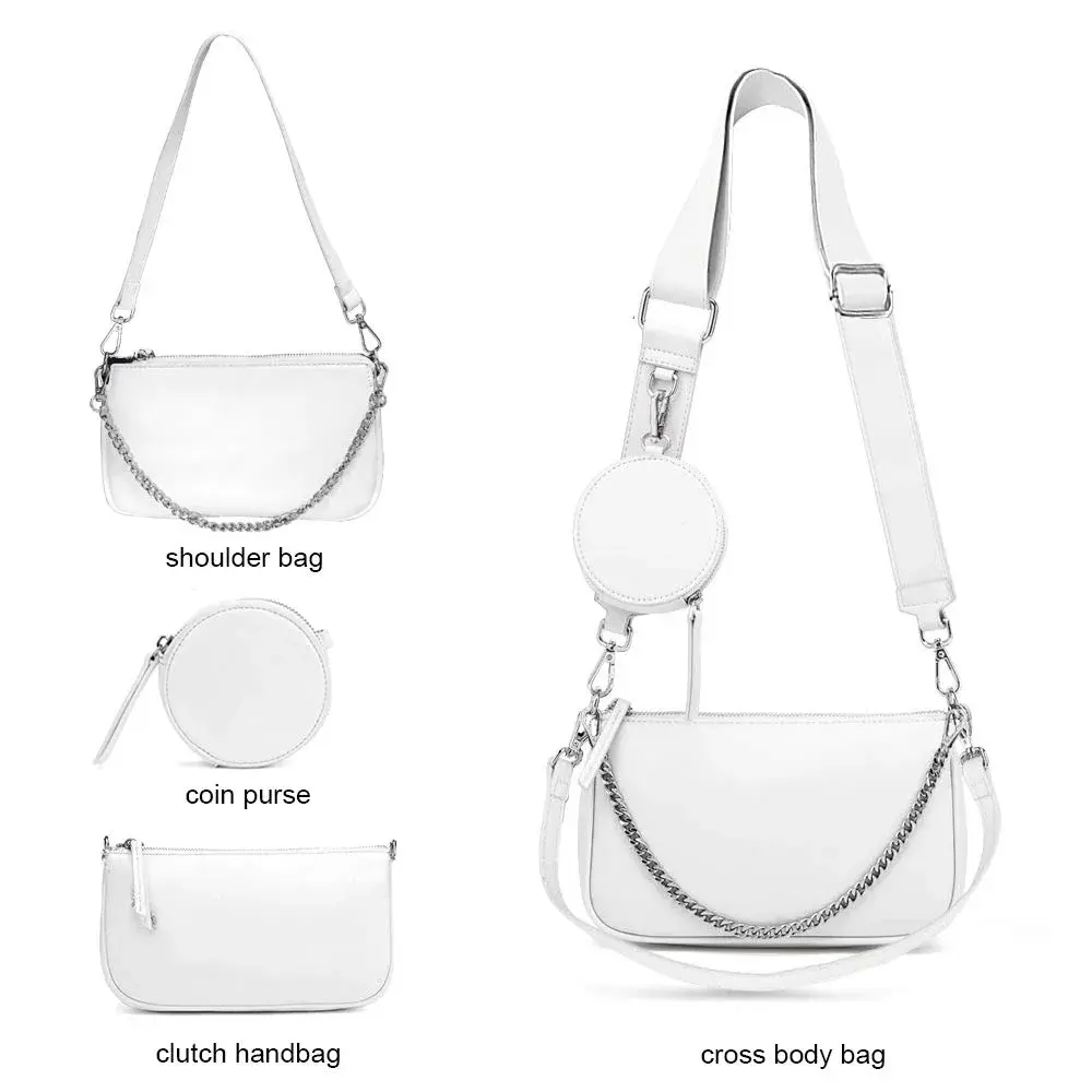 AMHDV Women's 3-in-1 Crossbody Bag Set with Coin Purse & Chain Handle - White | Main Bag: 26.4cm x 5.1cm x 15cm (10.4" x 2" x 5.9") - view 3