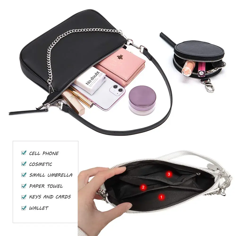 AMHDV Women's 3-in-1 Crossbody Bag Set with Coin Purse & Chain Handle - White | Main Bag: 26.4cm x 5.1cm x 15cm (10.4" x 2" x 5.9") - view 4