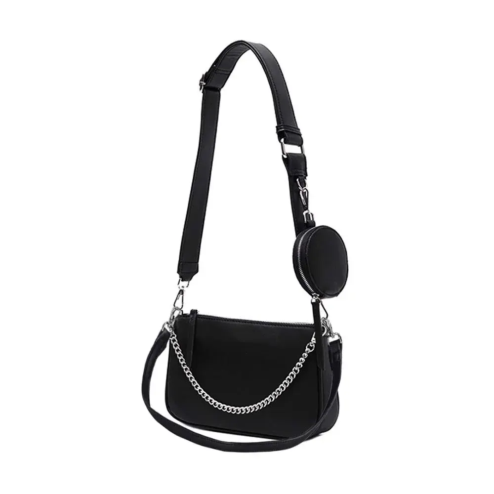AMHDV Women's 3-in-1 Crossbody Bag with Coin Purse & Chain Handle - Black | 26.4cm (10.4") - main product image