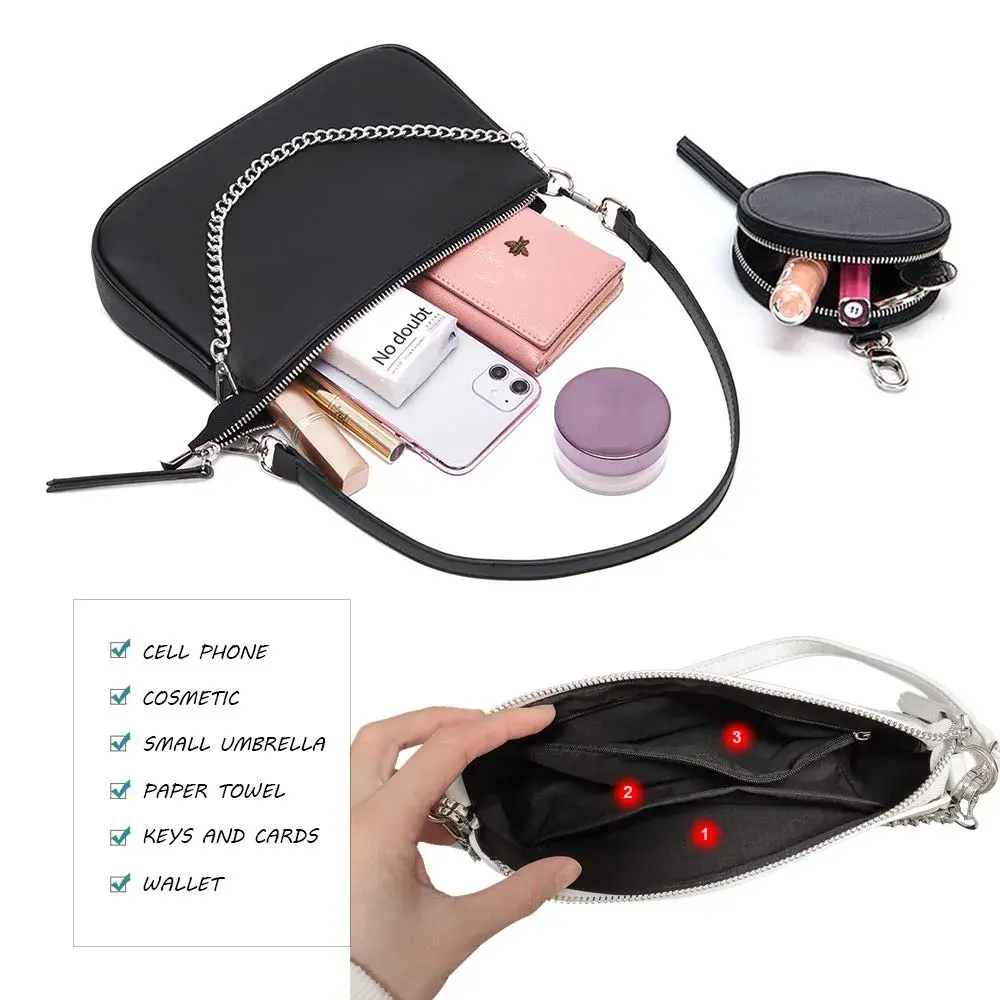 AMHDV Women's 3-in-1 Crossbody Bag with Coin Purse & Chain Handle - Black | 26.4cm (10.4") - view 5
