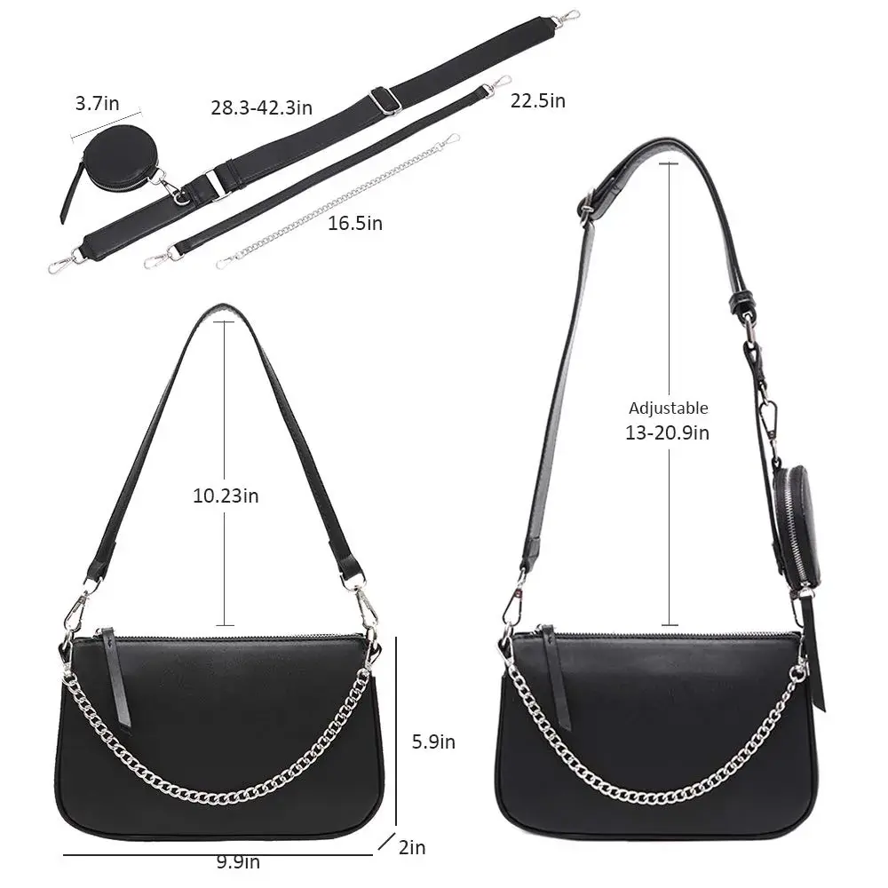 AMHDV Women's 3-in-1 Crossbody Bag with Coin Purse & Chain Handle - Black | 26.4cm (10.4") - view 6