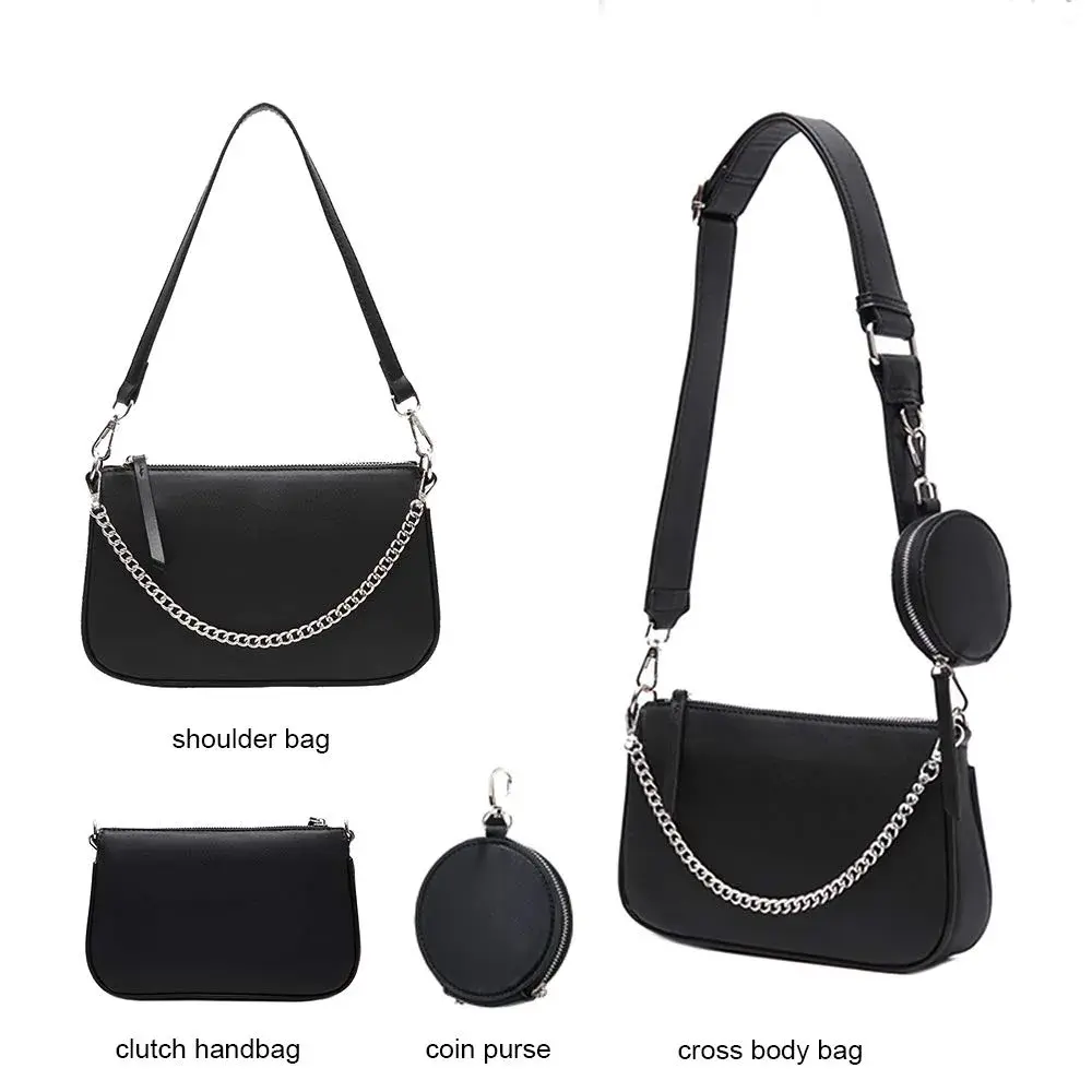 AMHDV Women's 3-in-1 Crossbody Bag with Coin Purse & Chain Handle - Black | 26.4cm (10.4") - view 4