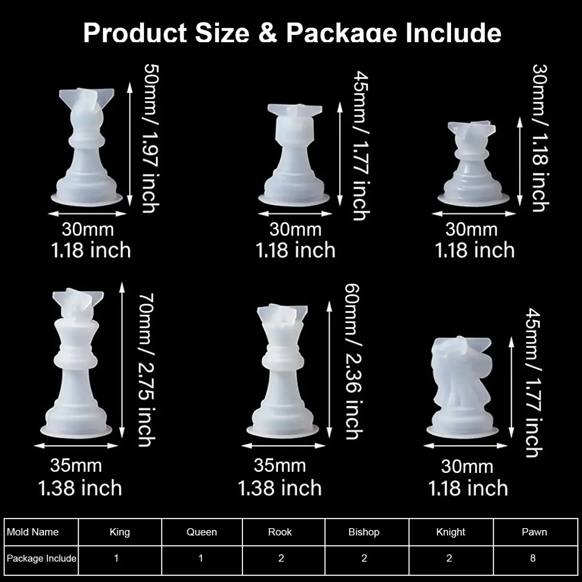 Endoto 3D Chess Piece Resin Mold Set, 16 Pieces | Full Size Silicone Casting Kit - view 3