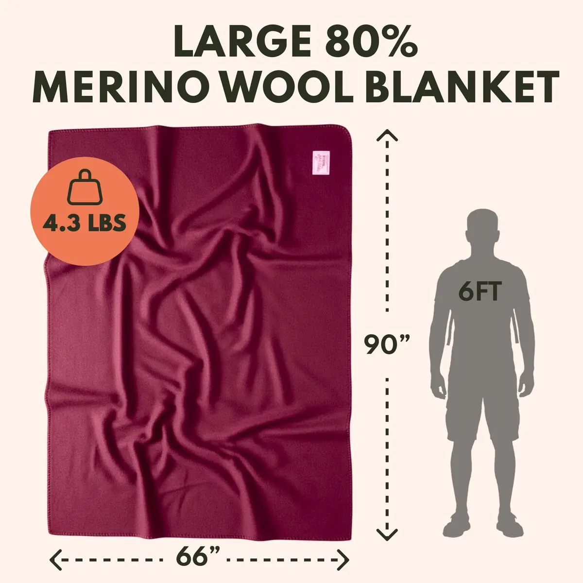 Woolly Mammoth Merino Wool Blanket, Fall Camping Blanket, 66"x90" Mulberry | Warm, Durable & Moisture-Wicking - view 2