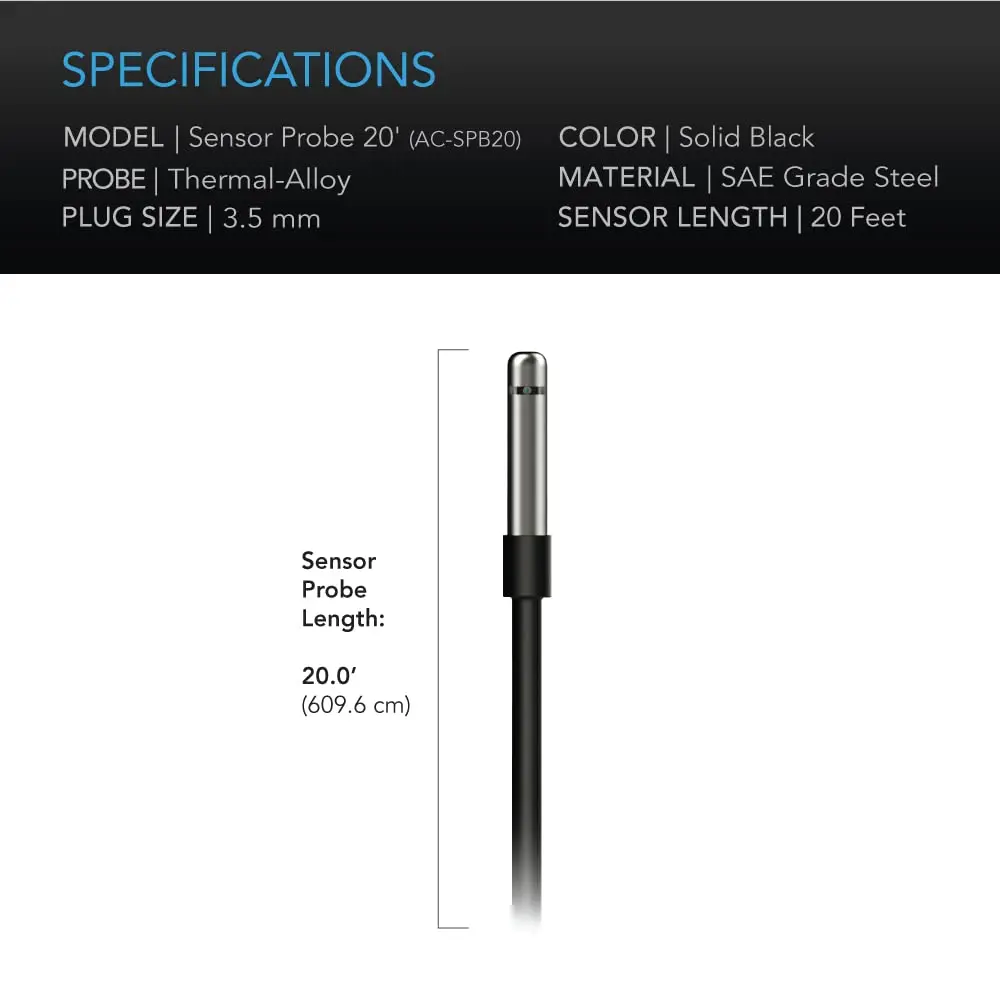 AC Infinity Controller Sensor Probe 6.09 m (20 ft) | Swiss-Made Thermalloy Climate Detector - view 5